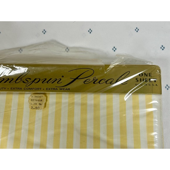 1960's Vintage Cannon Combspun Percale Double Bed Sheet Yellow Stripe RETRO‎ - Picture 3 of 12